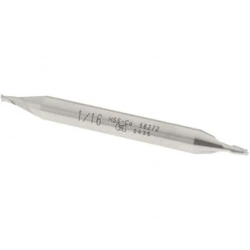OSG 1/16, 3/16 LOC, 3/16 Shank Diam, 2-1/4 OAL, 2 Flute, Cobalt Square End Mill Double End, Uncoated, Spiral Flute, 3...
